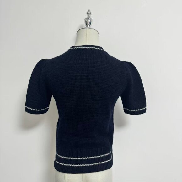 Christian Dior Short-Sleeved Sweater Navy Blue Cashmere and Wool Knit - Picture 6 of 10